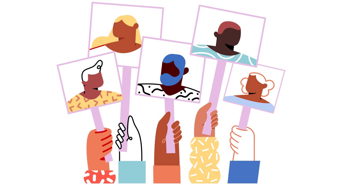 Black
                Lives Matter illustrating different persons holding signs on a
                protest