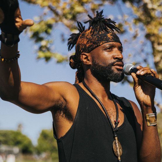 Male using a microphone