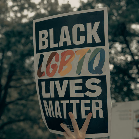 Black LGBTQ lives matter
                    written sign